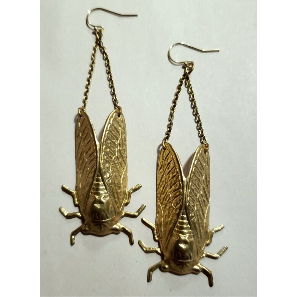 Larissa Loden Cicada Earrings - 1/20 14k Gold Filled Ear Wires Gold Tone 3" Tall